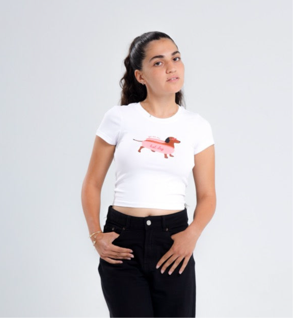 Printed white hot dog top