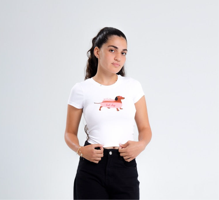 Printed white hot dog top