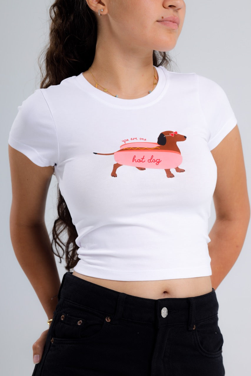Printed white hot dog top