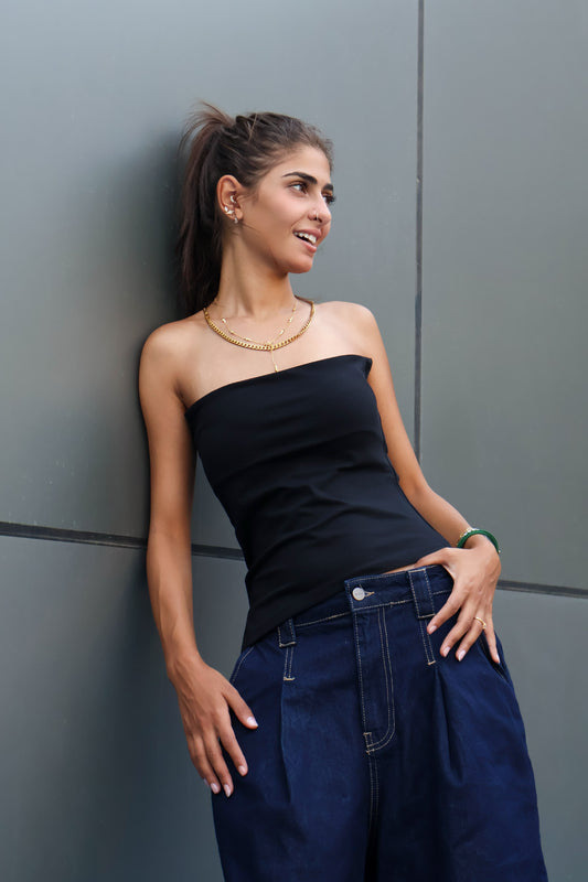 Tube top one sided cut Black