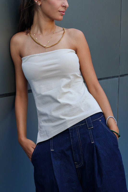 Tube top one sided cut Beige