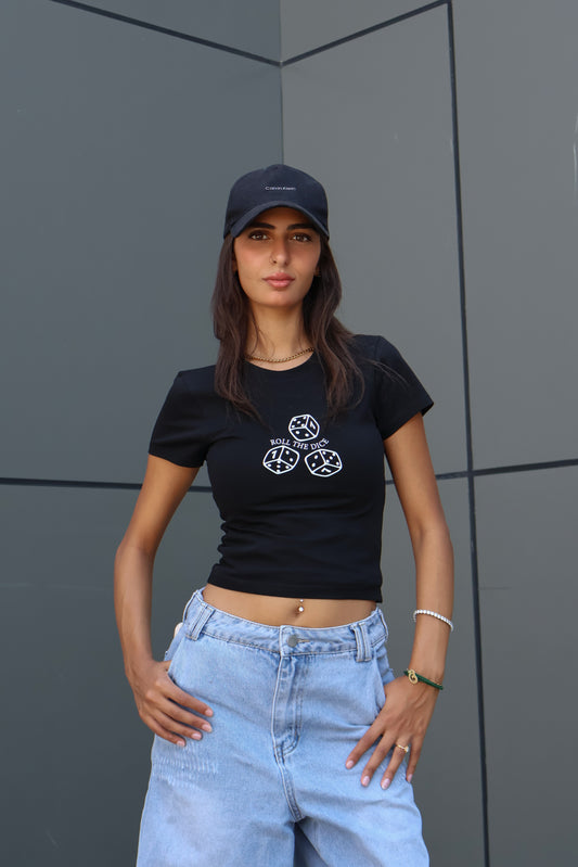 Printed black dice top