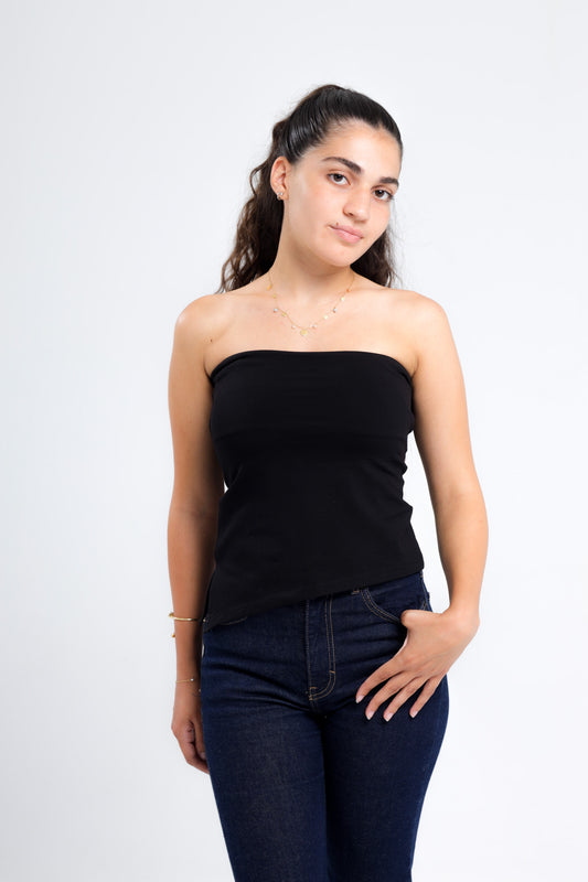 Tube top one sided cut Black