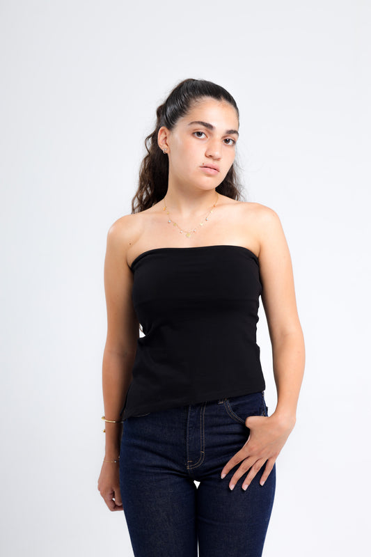 Tube top one sided cut Black