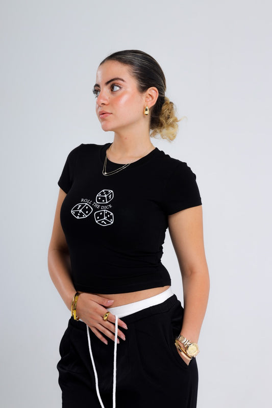 Printed black dice top