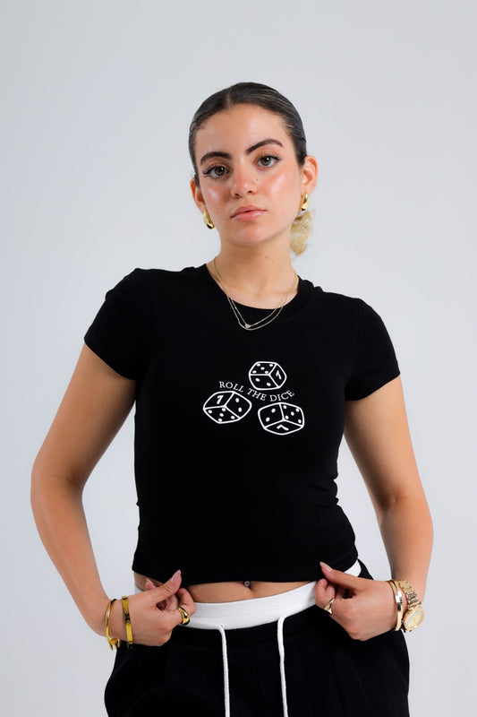 Printed black dice top