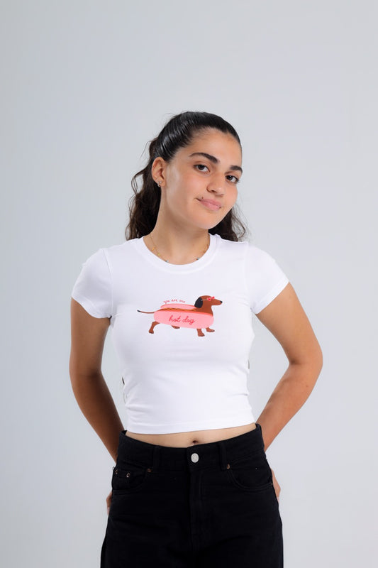 Printed white hot dog top