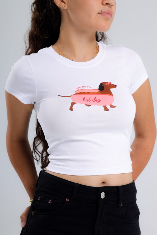Printed white hot dog top