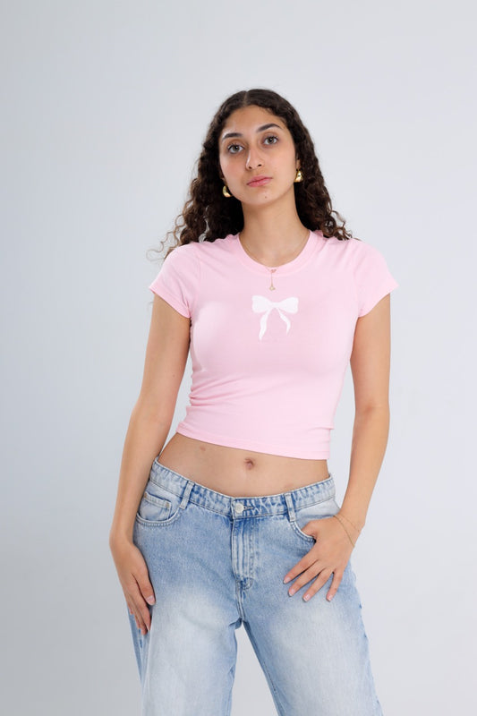 Printed pink bow top