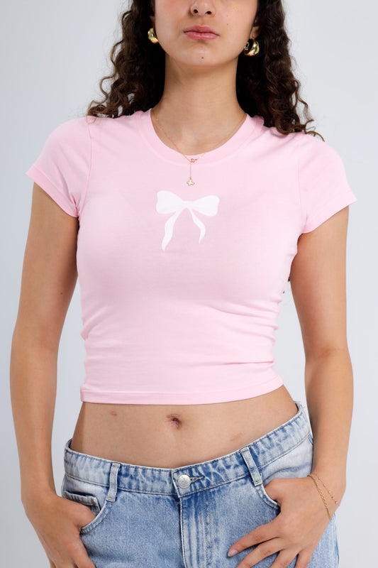 Printed pink bow top