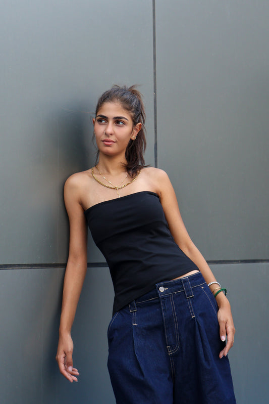 Tube top one sided cut Black