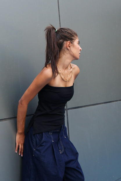 Tube top one sided cut Black
