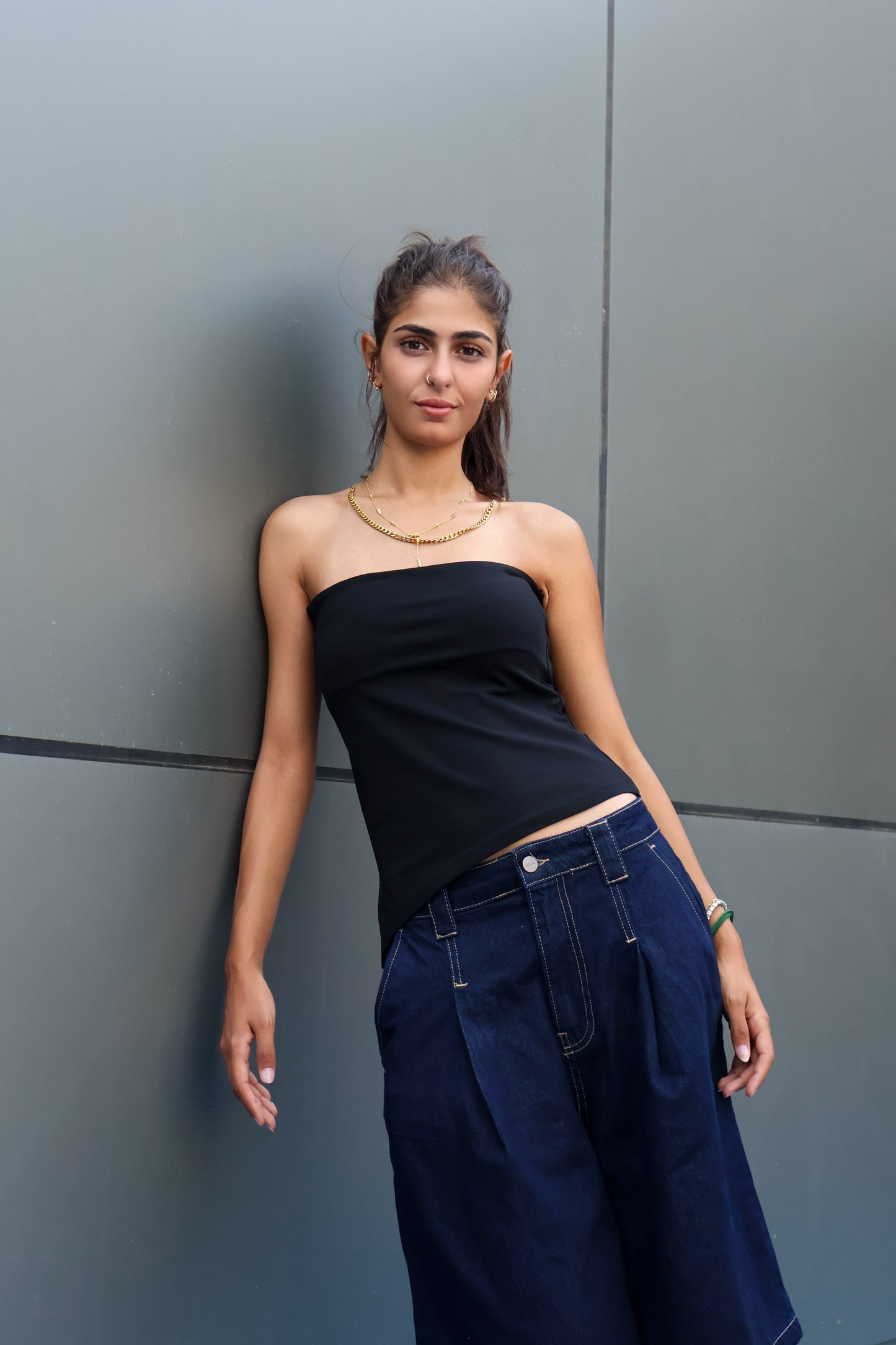 Tube top one sided cut Black