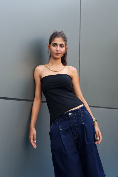 Tube top one sided cut Black