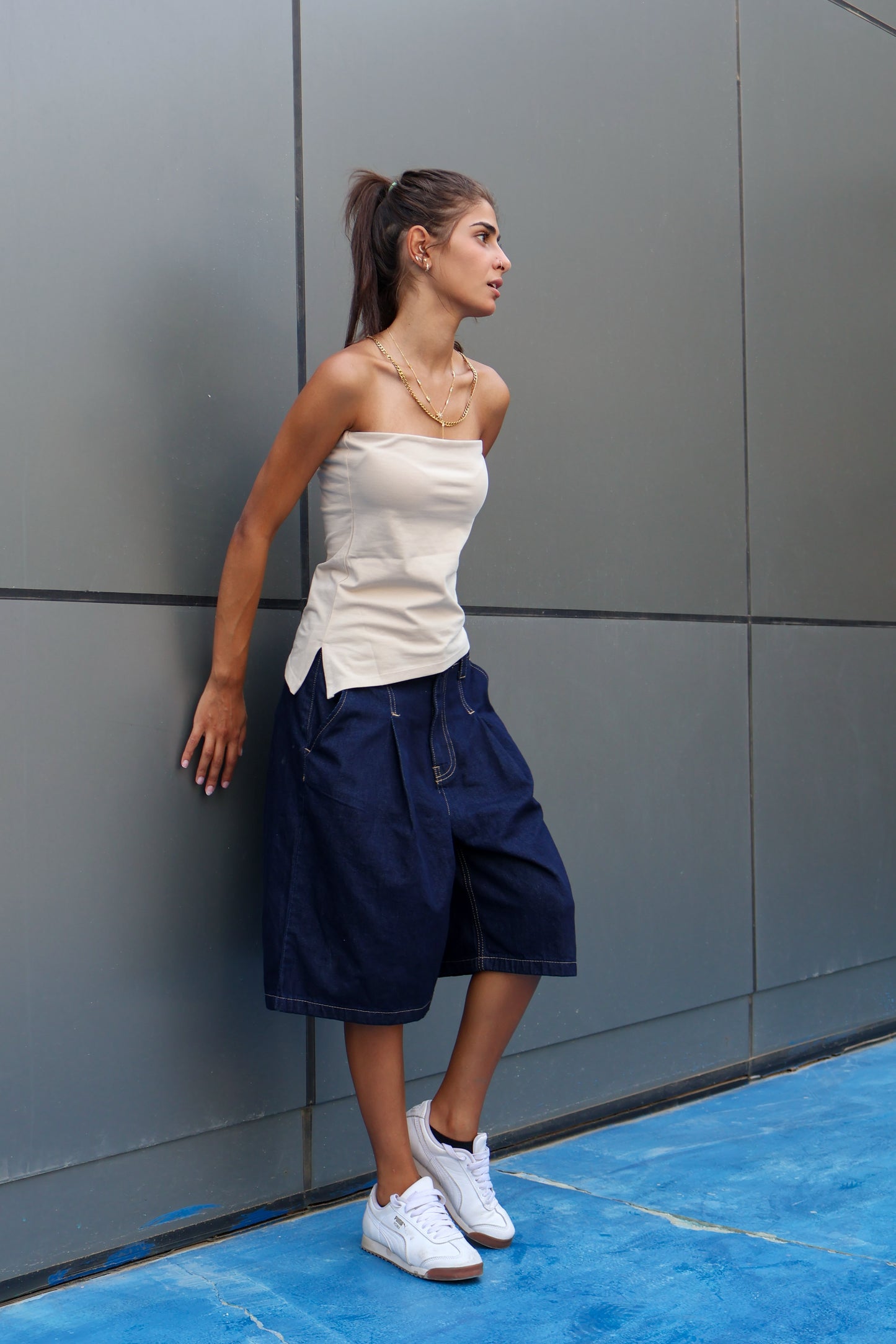 Tube top one sided cut Beige