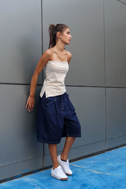Tube top one sided cut Beige