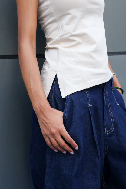 Tube top one sided cut Beige