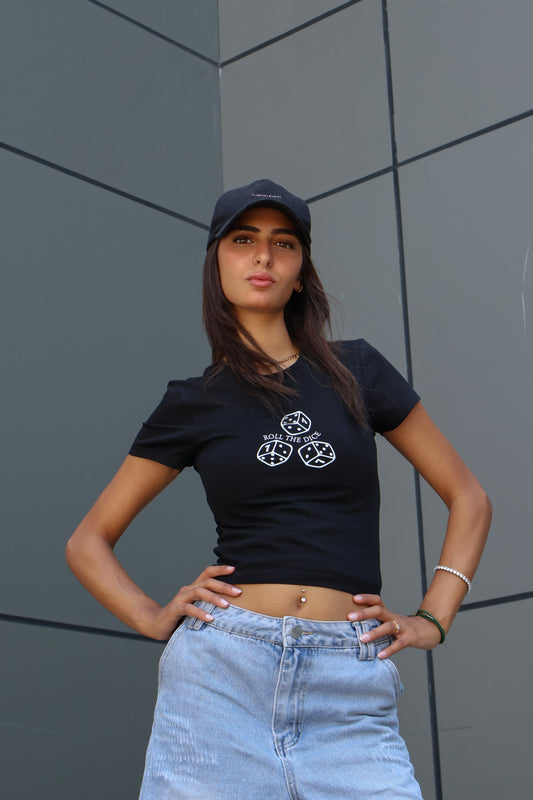 Printed black dice top