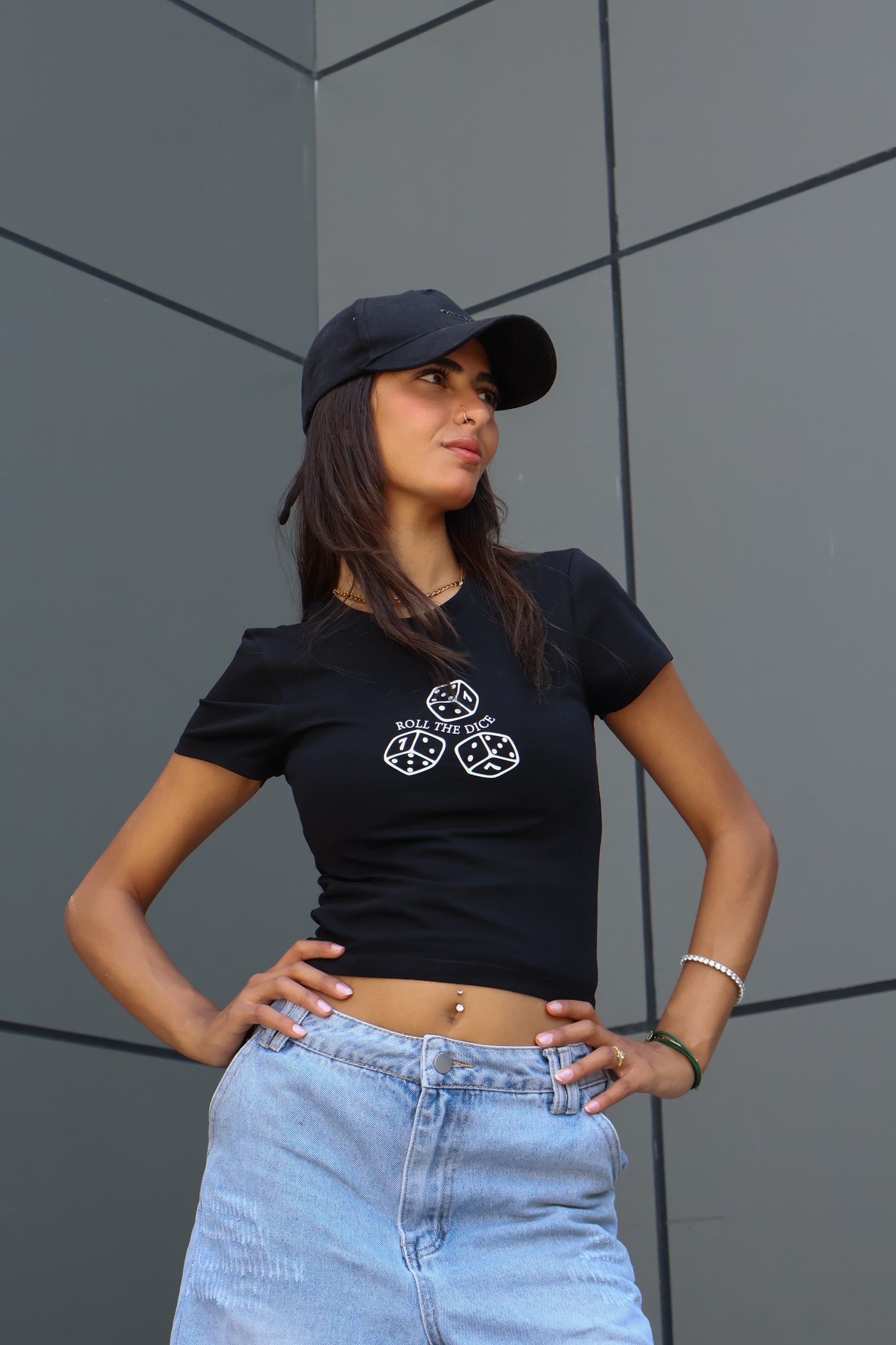 Printed black dice top