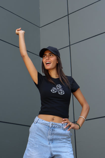 Printed black dice top