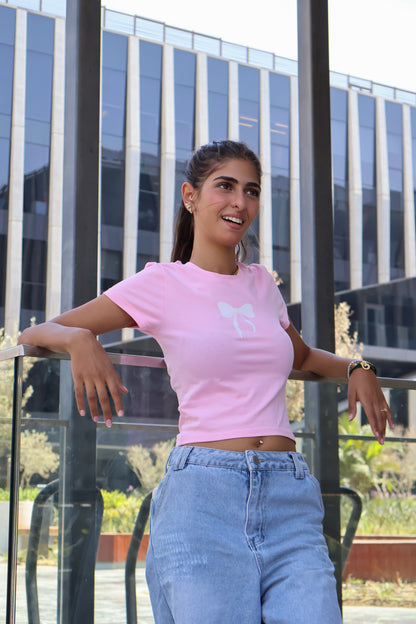 Printed pink bow top