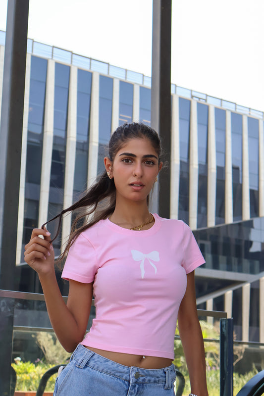 Printed pink bow top
