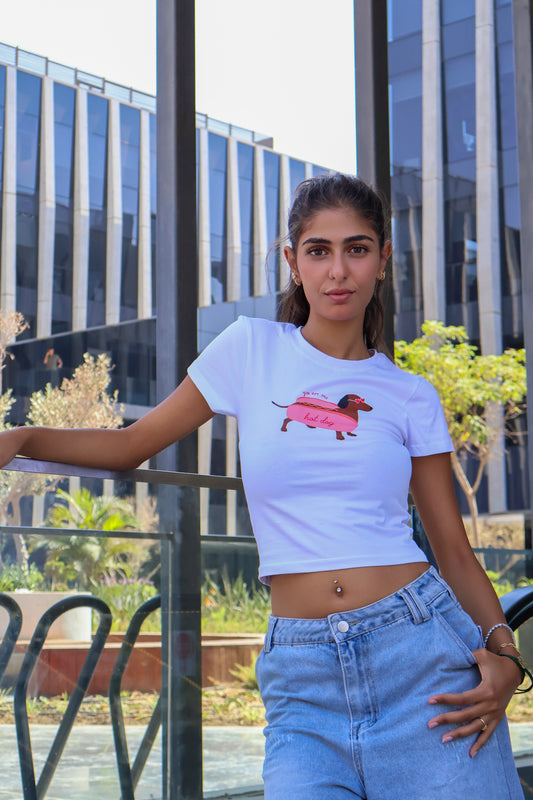 Printed white hot dog top