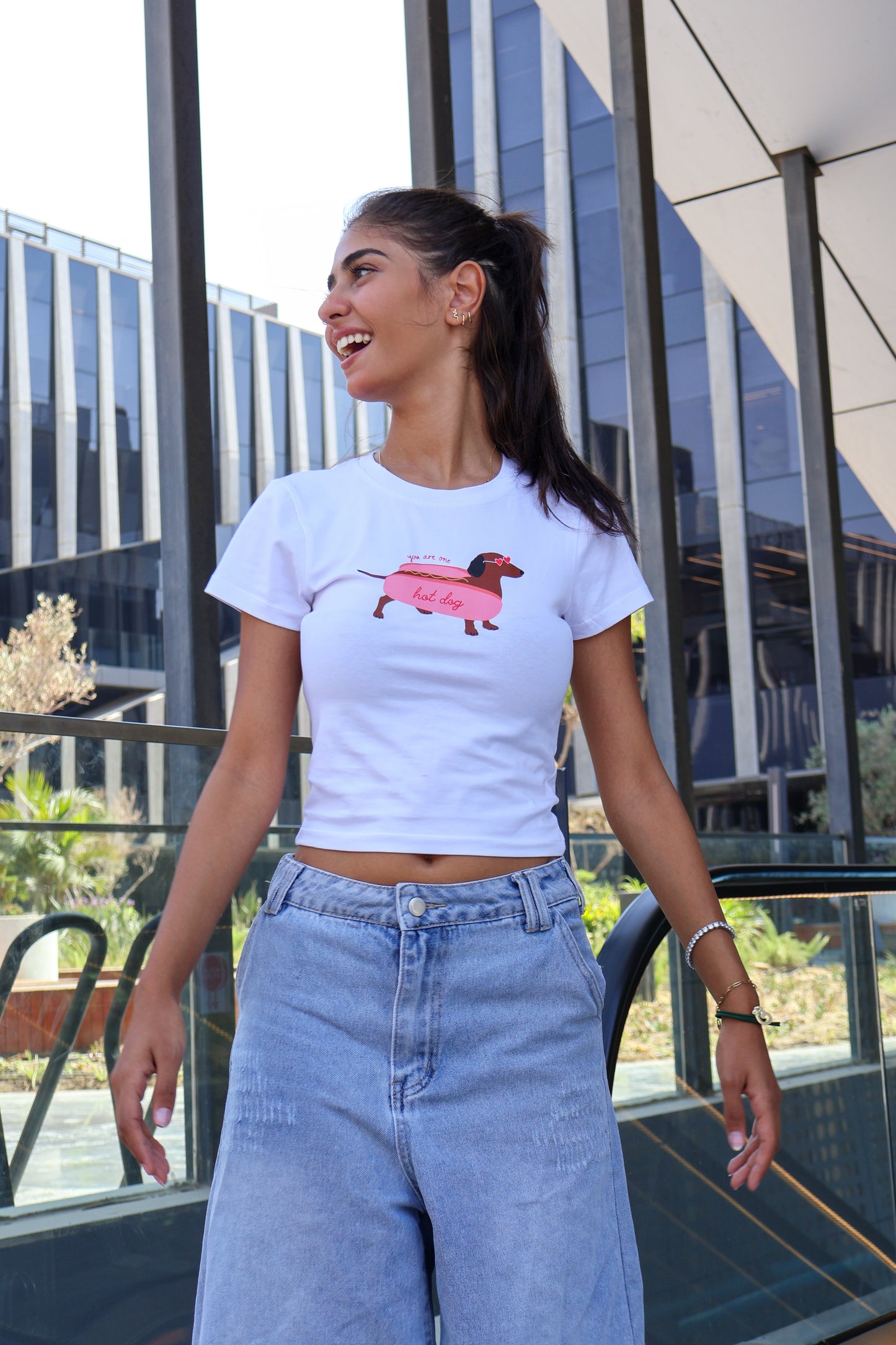 Printed white hot dog top